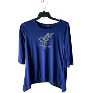 Karen Brooks T-Shirt Womens M Loose Fit Short Sleeve Graphic Beaded Bird Tee